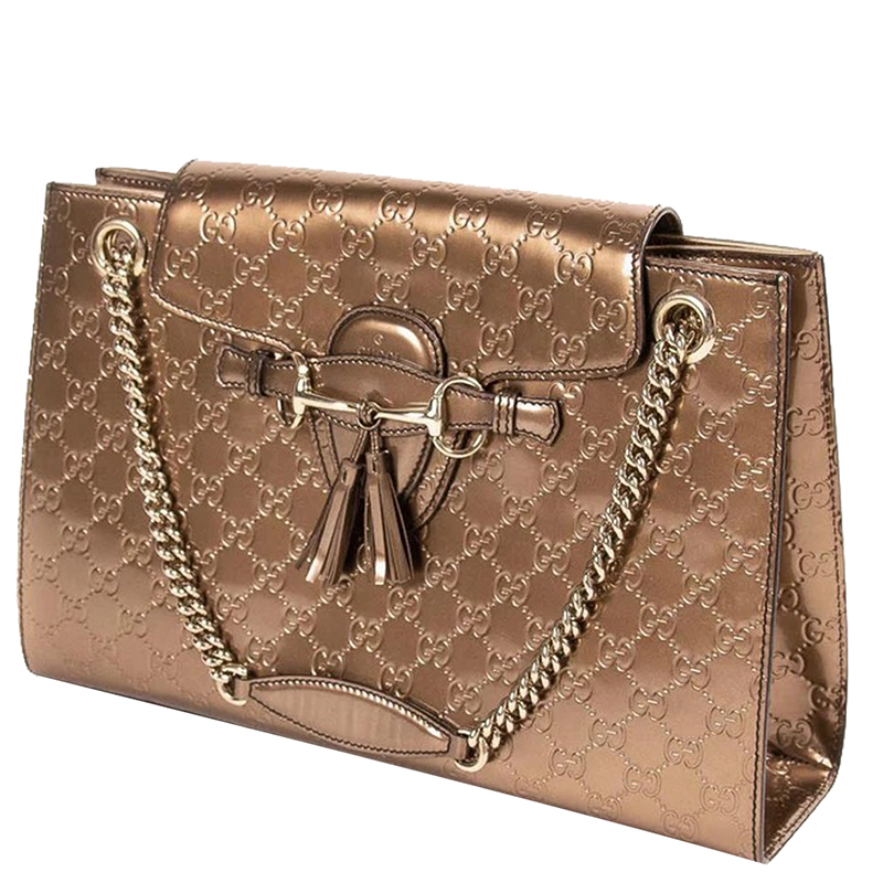 

Gucci Bronze Gold Patent Leather Emily Large Chain Shoulder Bag, Brown