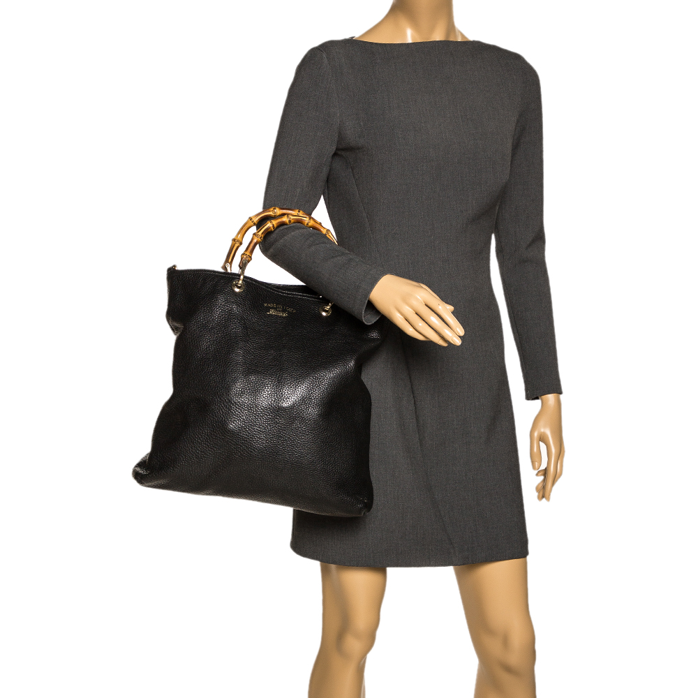 

Gucci Black Leather Bamboo Handle Tote