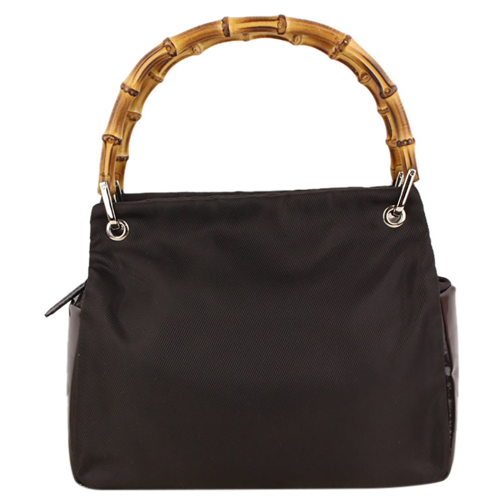 

Gucci Dark Brown Fabric and Leather Bamboo Top Handle Bag