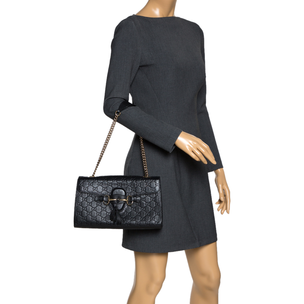 

Gucci Black Guccissima Leather Medium Emily Chain Shoulder Bag