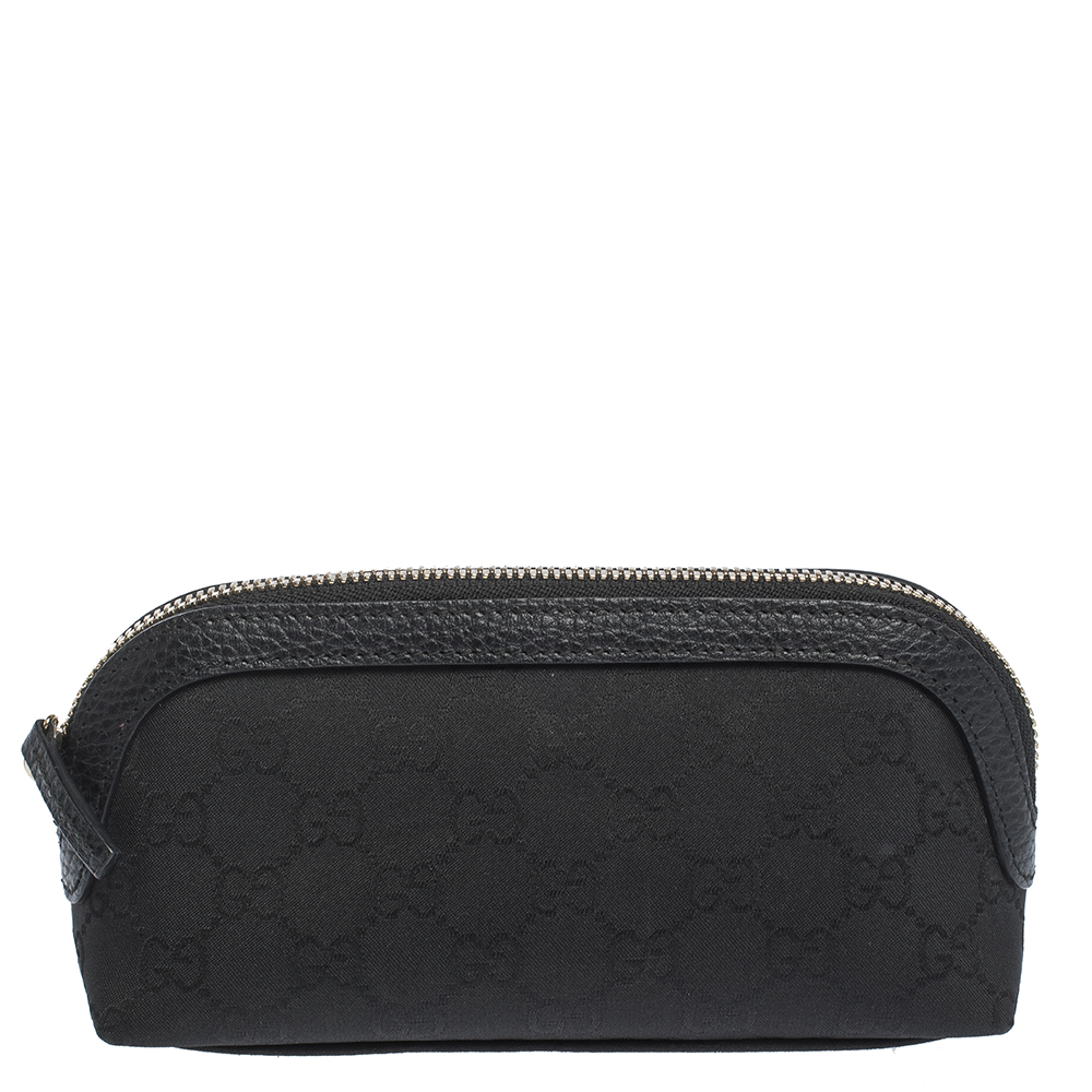 Gucci Black GG Canvas and Leather Cosmetic Pouch