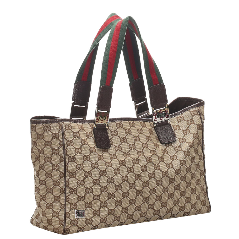 

Gucci Brown/Beige GG Web Canvas Tote Bag