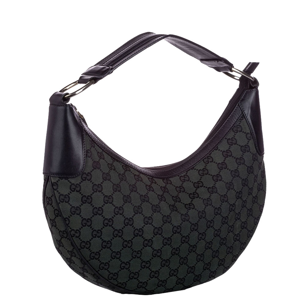 

Gucci Green/Dark Green GG Canvas Half Moon Hobo Bag, Black