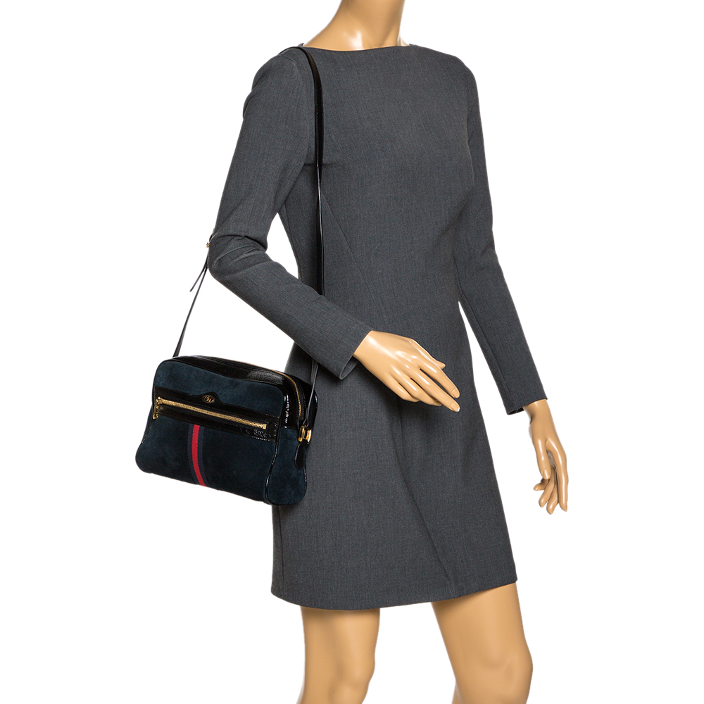 

Gucci Black Suede and Patent Leather Ophidia Shoulder Bag