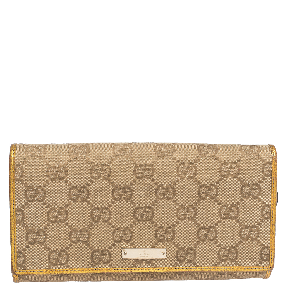 Gucci Beige/Gold GG Canvas Flap Continental  Wallet