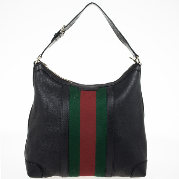black gucci bag with red and green strap