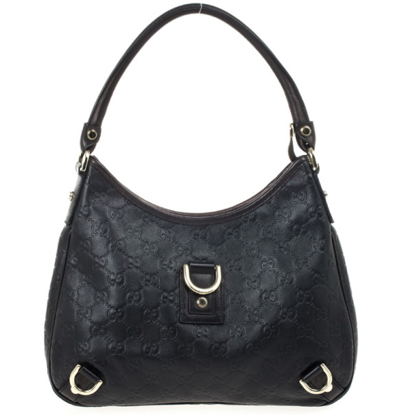 Pre Owned Gucci Black Guccissima Abbey D-Ring Hobo 