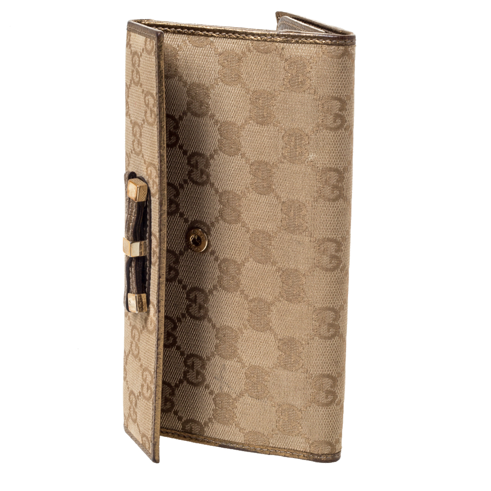 

Gucci Beige/Gold GG Canvas and Leather Mayfair Bow Continental Wallet