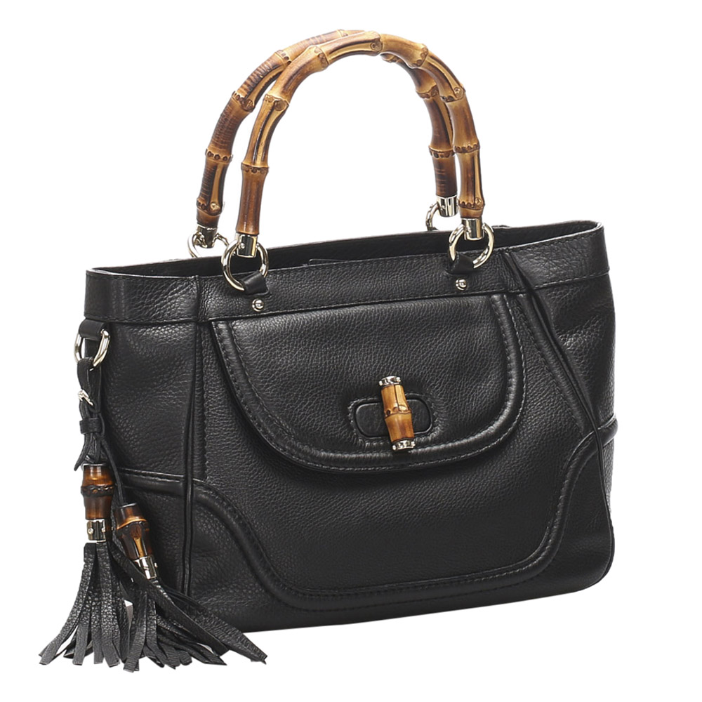 

Gucci Black Leather Bamboo Tassel Top Handle Bag