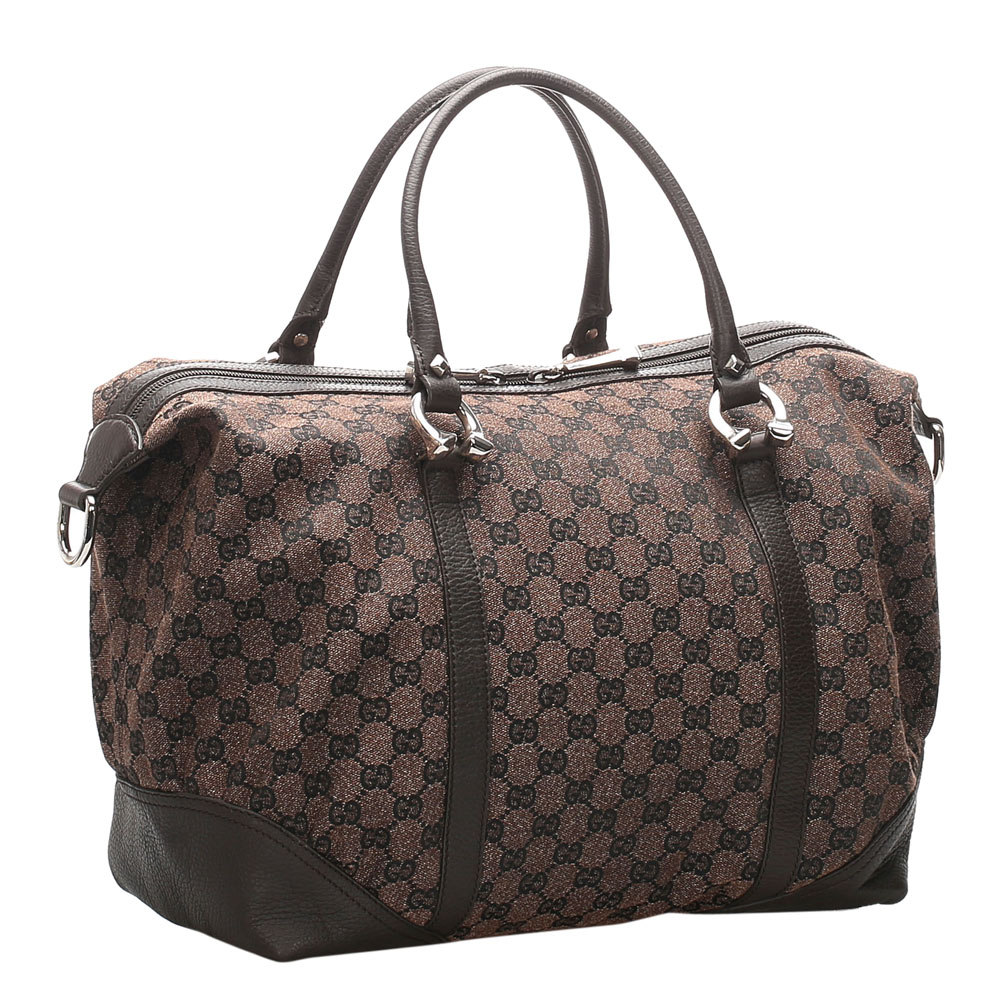 

Gucci Brown GG Canvas Leather Boston Bag