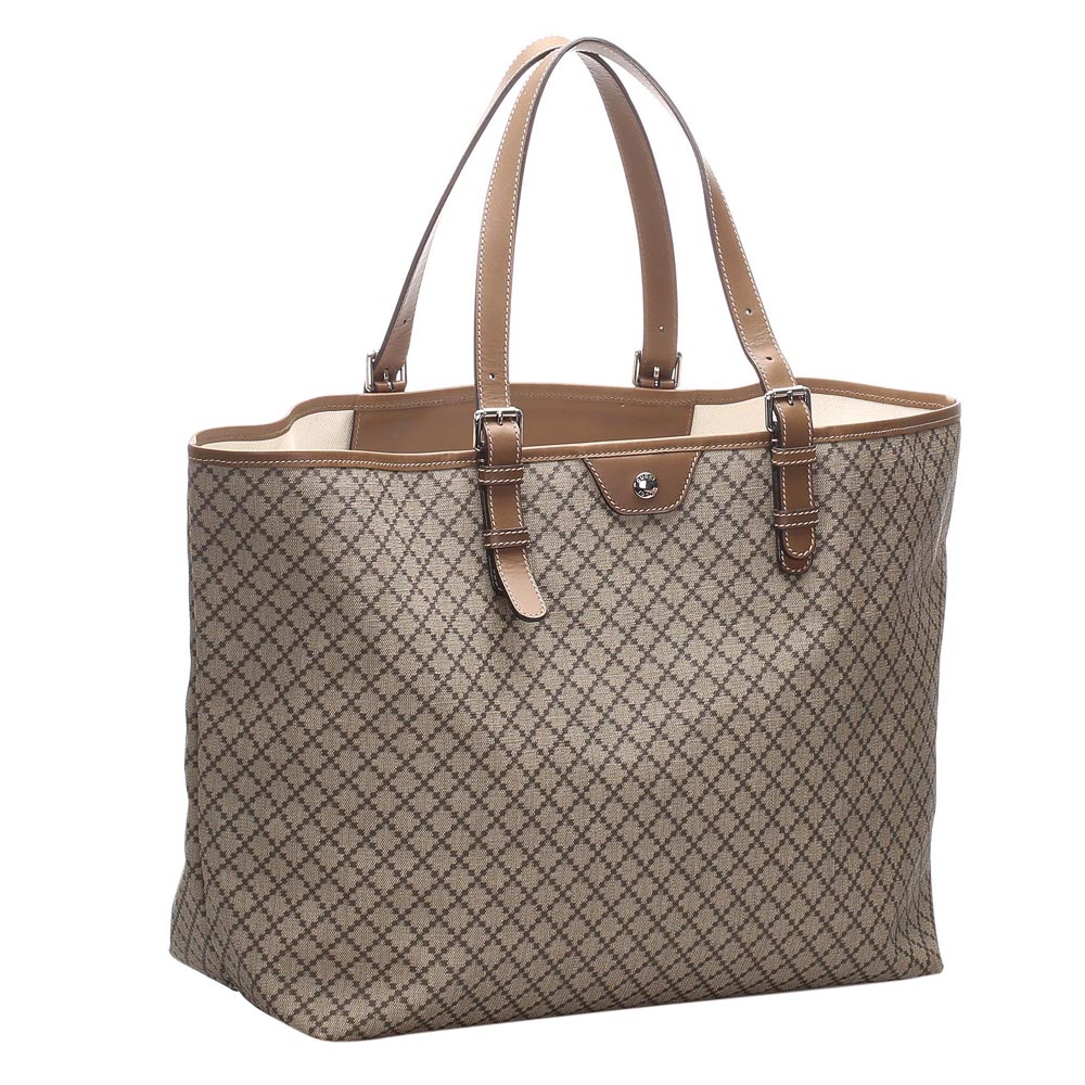

Gucci Brown Diamante Canvas Leather Tote Bag
