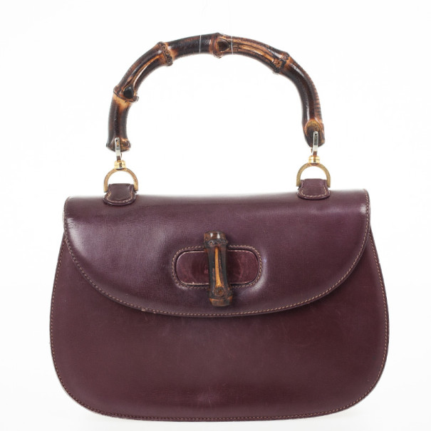 Pre Owned Gucci Burgundy Top Handle Bamboo Bag