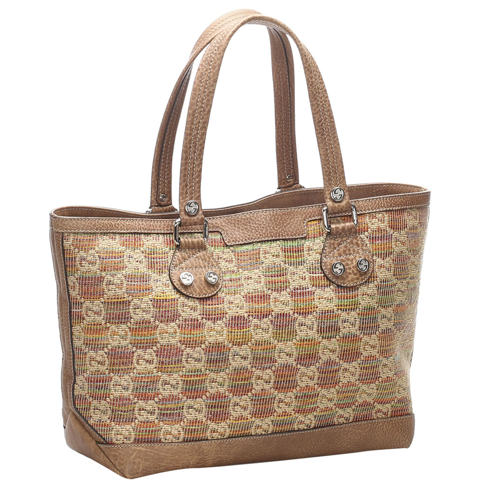 

Gucci Brown/Beige Canvas Leather Libeccio Sunset Tote Bag
