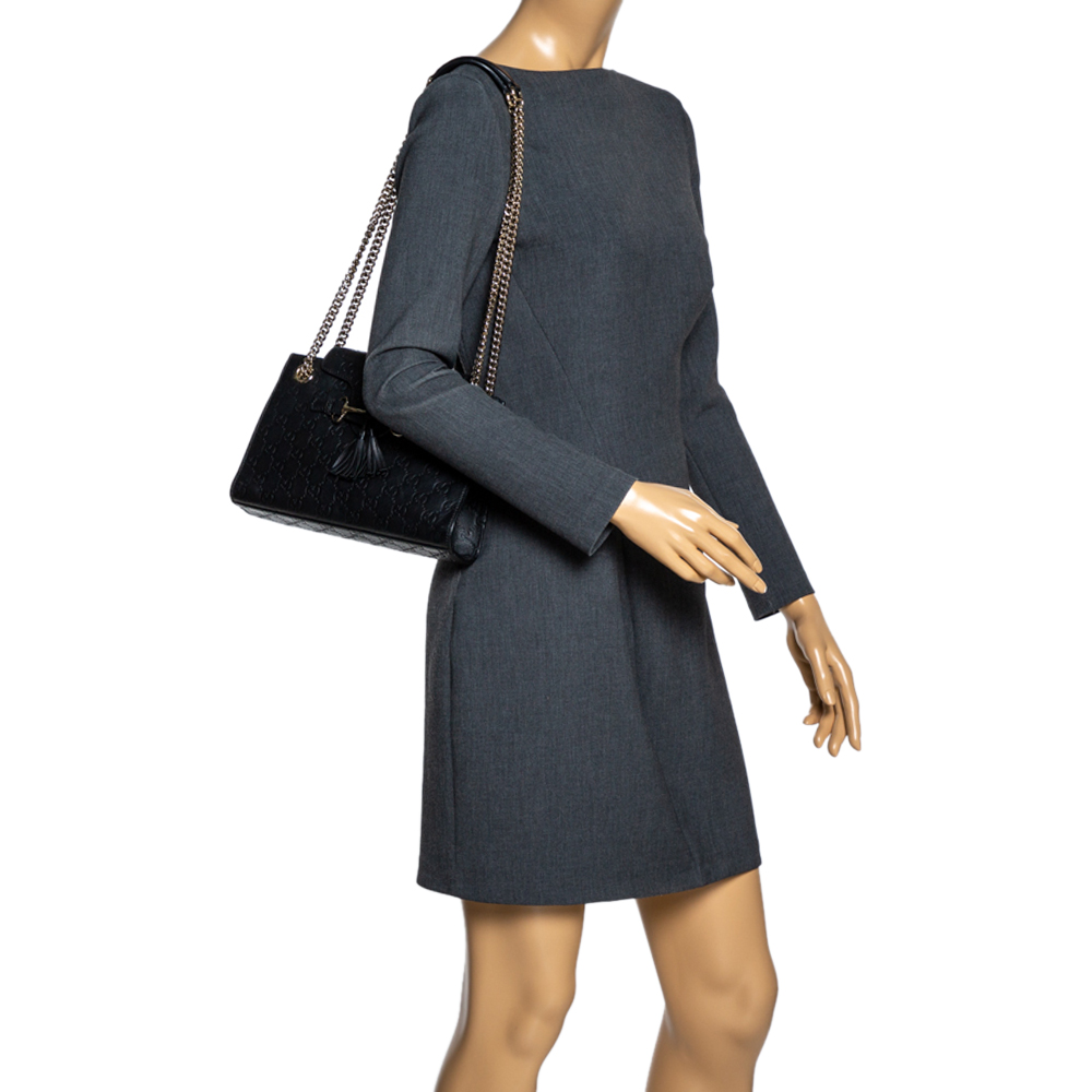 

Gucci Black Guccissima Leather Small Emily Chain Shoulder Bag