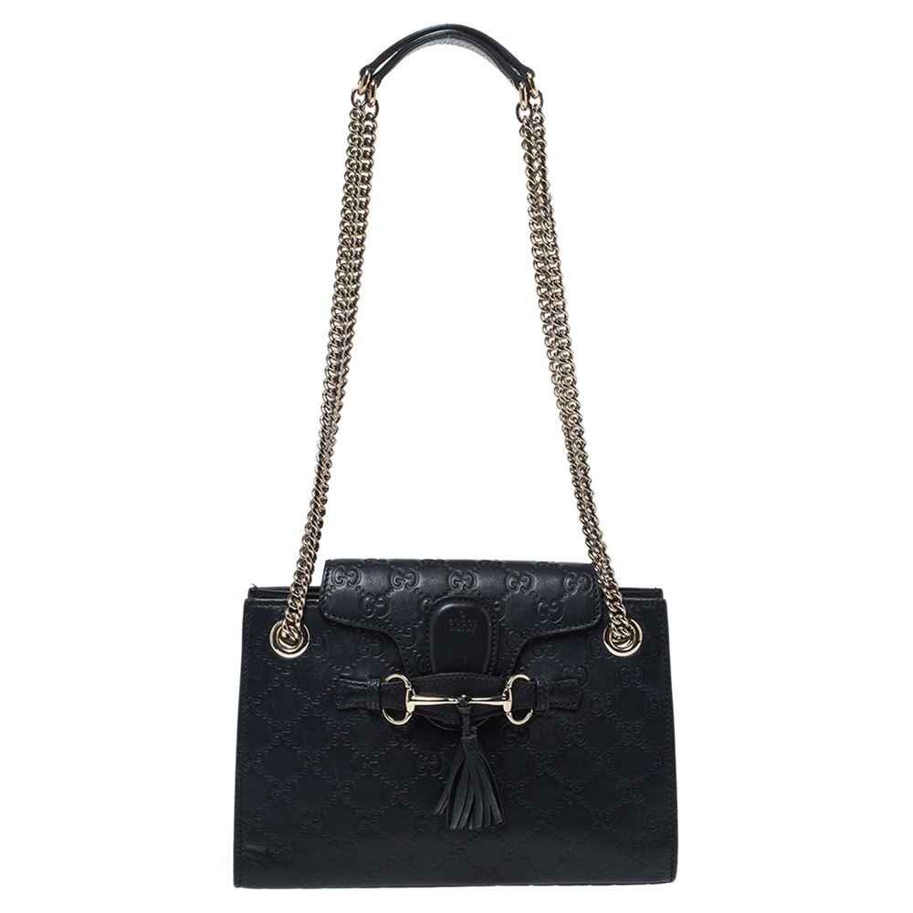 Pre Owned حقيبة كتف غوتشي سلسلة ايميلي صغيرة جلد غوتشيسيما رمادية