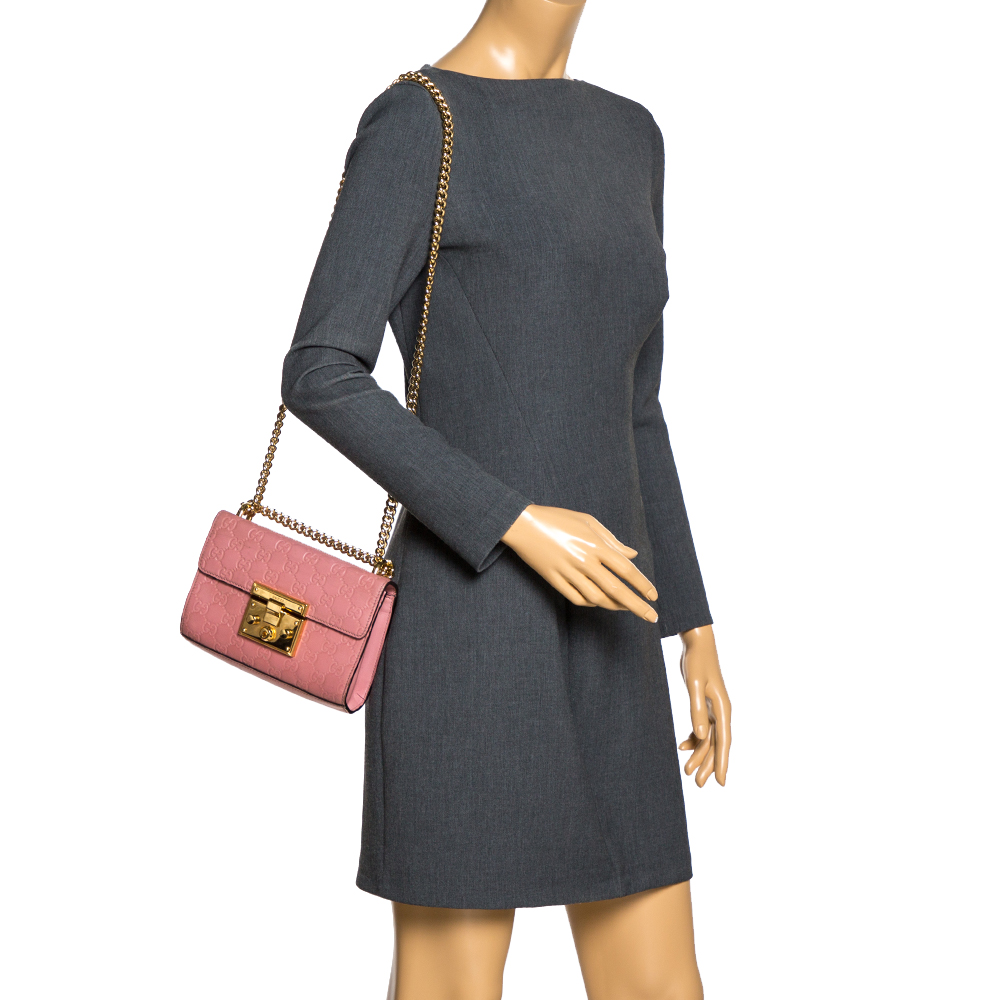 

Gucci Pink Guccissima Leather Small Padlock Shoulder Bag