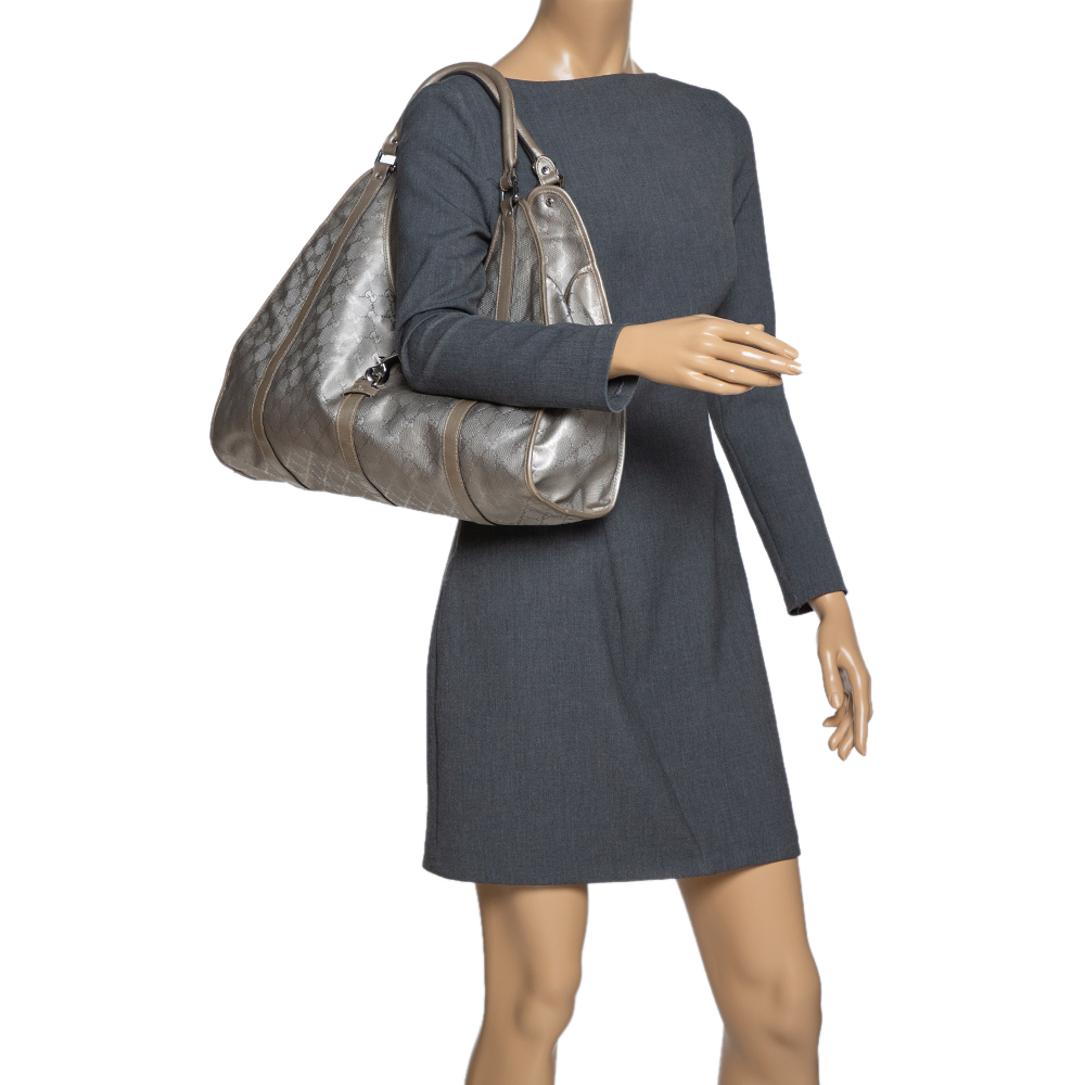 

Gucci Metallic Grey GG Imprime Canvas and Leather Large Joy Shoulder Bag