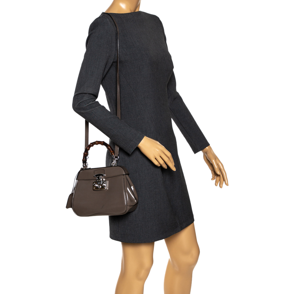 

Gucci Grey Leather Lady Lock Bamboo Top Handle Bag
