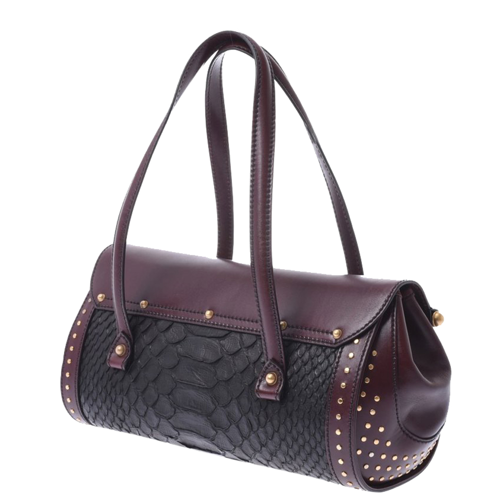 

Gucci Black/Bordeaux Python Leather Bamboo Bullet Bag