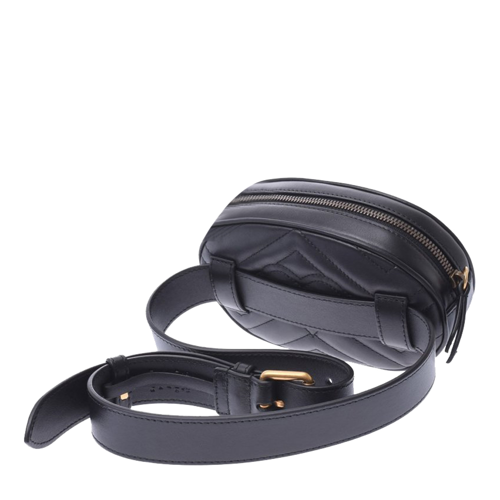 

Gucci Black Leather GG Marmont Matelasse Belt Bag