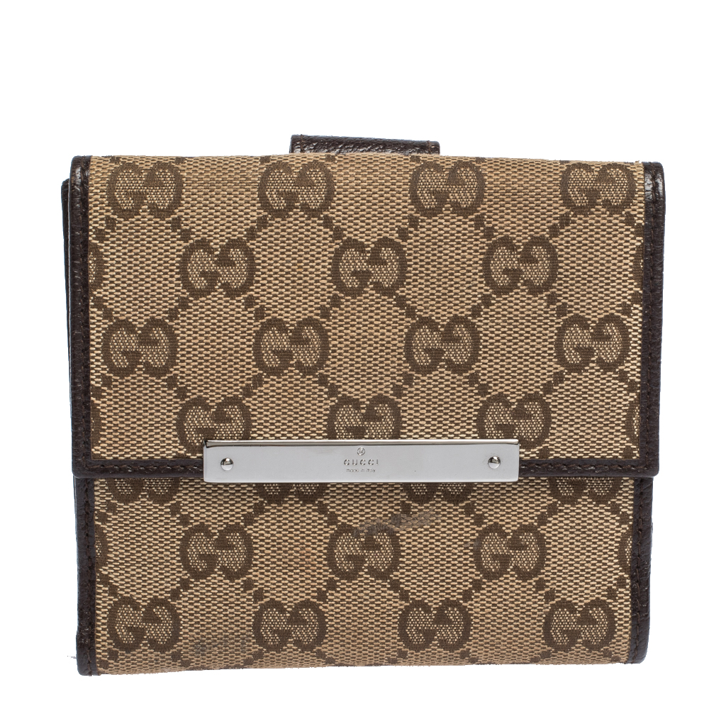 Gucci Beige/Brown GG Canvas and Leather Compact Wallet