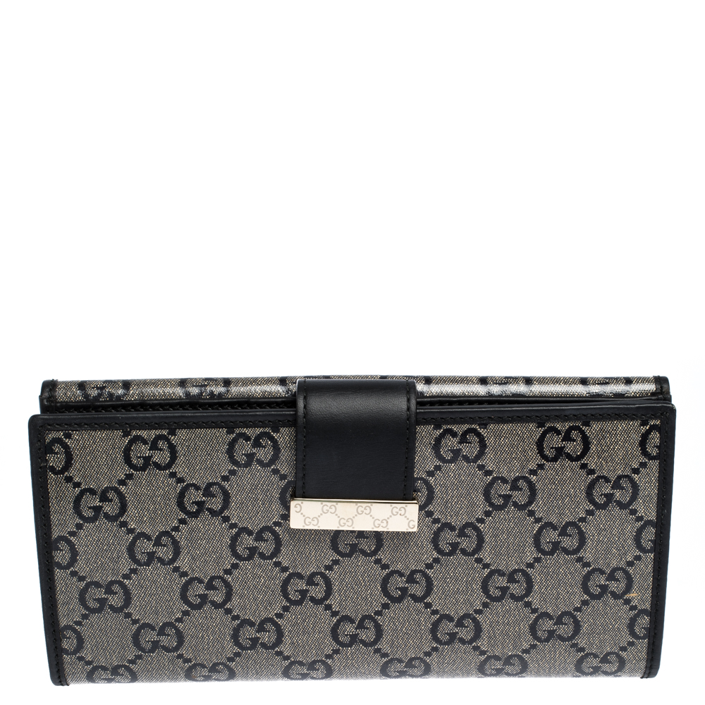 Gucci Black GG Crystal Canvas and Leather Continental Wallet