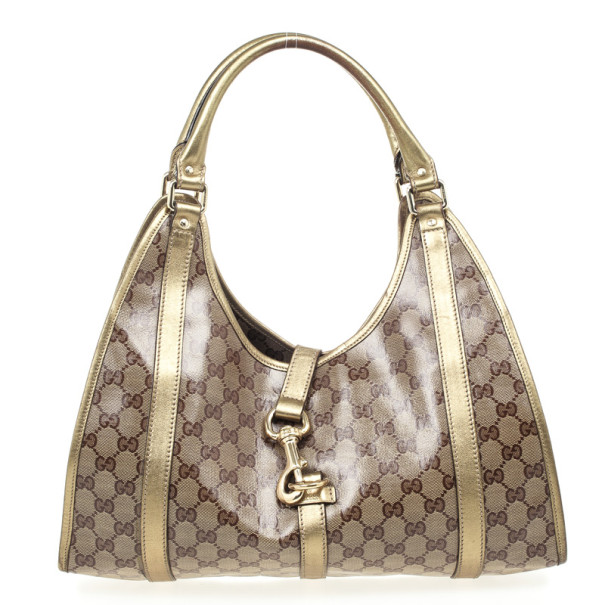 Gucci Crystal GG Joy Pushlock Bardot Medium Hobo Bag