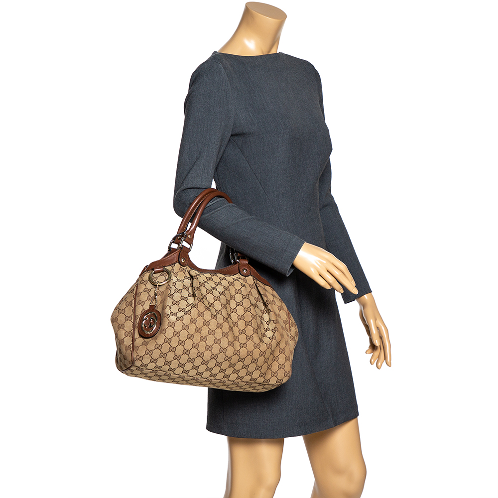 

Gucci Beige/Brown GG Canvas and Leather Medium Sukey Tote