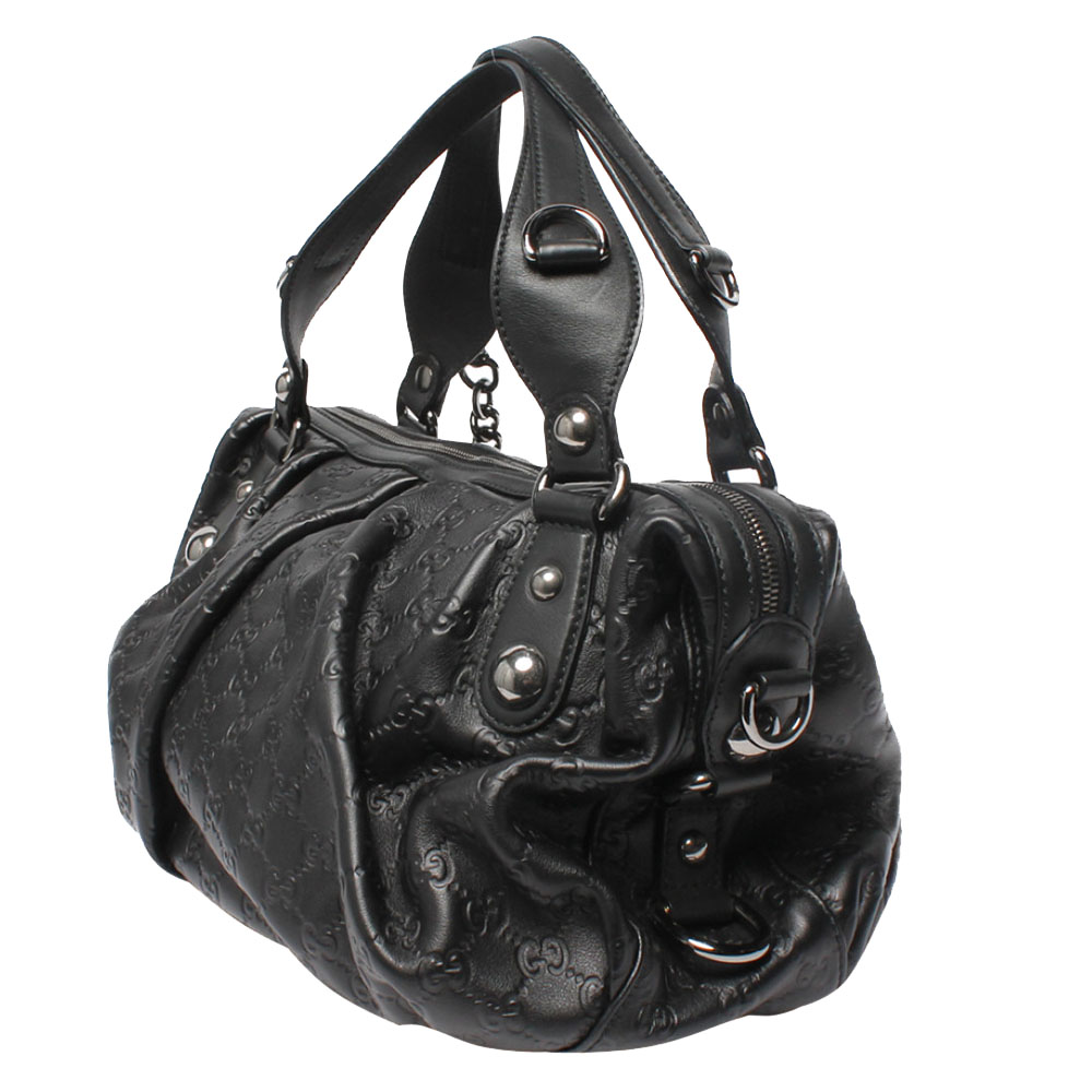 

Gucci Black Guccissima Leather Icon Bit Medium Boston Bag