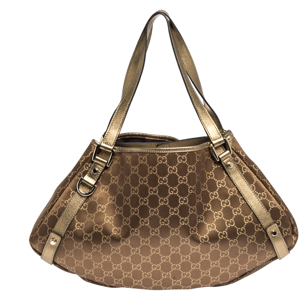 Pre Owned Gucci Brown/Gold GG Fabric Abbey D-Ring Shoulder Bag