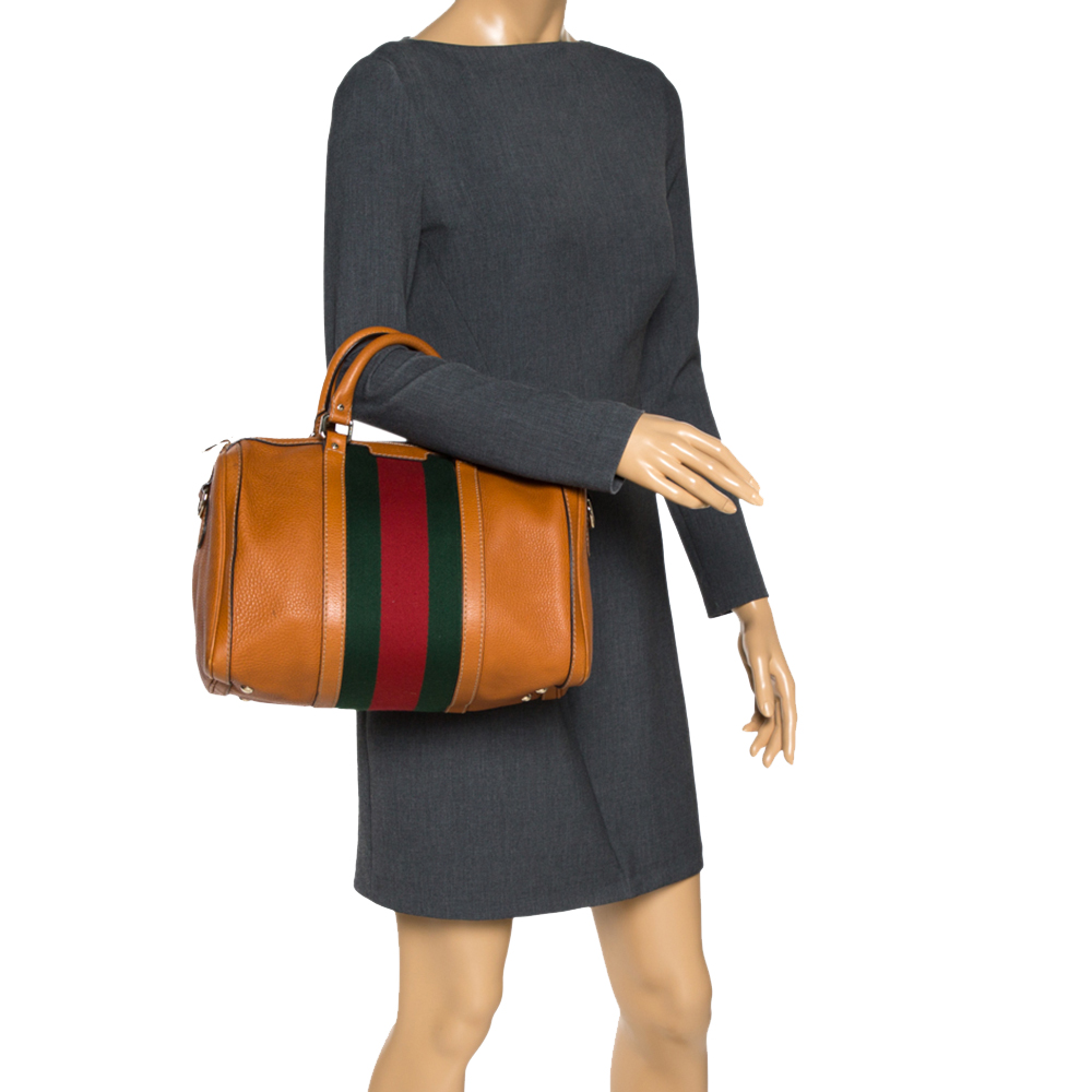 

Gucci Tan Leather Medium Vintage Web Boston Bag