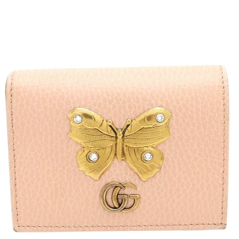 Gucci Pink Leather Butterfly Bi-Fold 