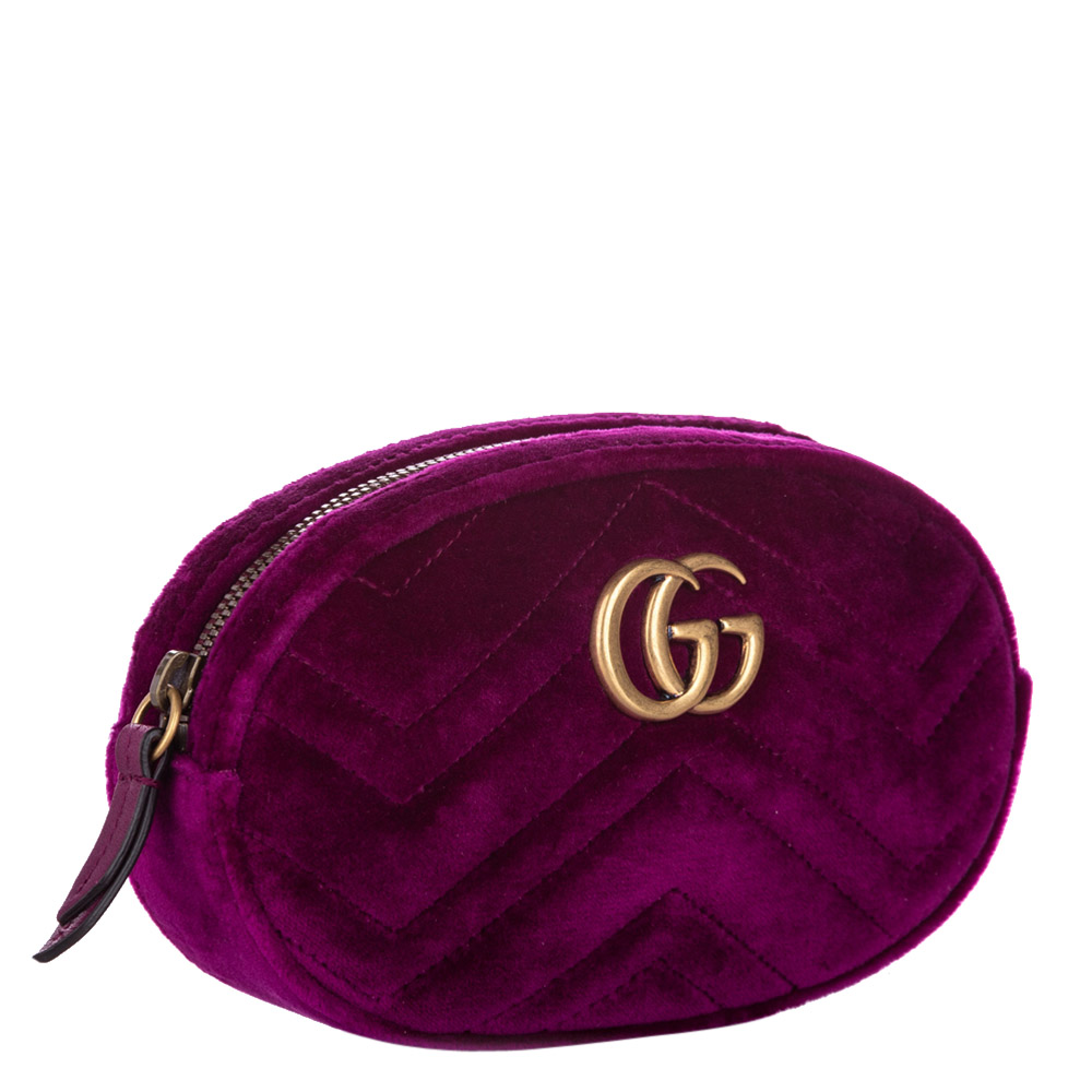 

Gucci Pink GG Marmont Velvet Leather Belt Bag