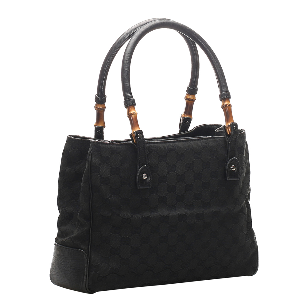 

Gucci Black GG Canvas Bamboo Tote Bag