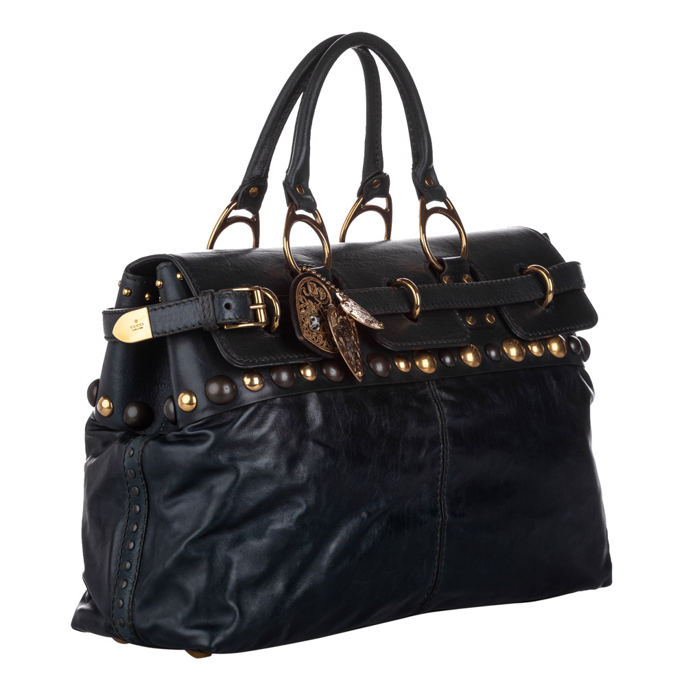

Gucci Black Leather Babouska Leather Satchel Bag