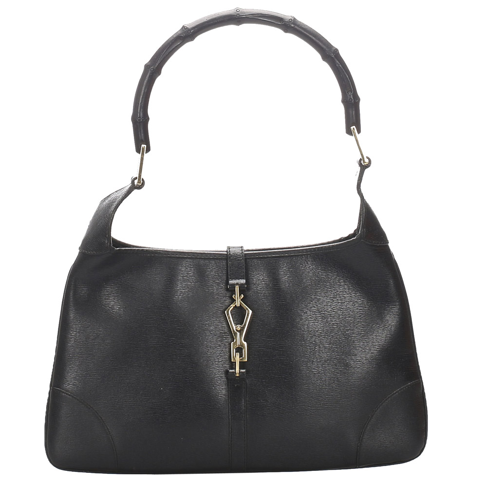 GUCCI BLACK BAMBOO LEATHER JACKIE BAG