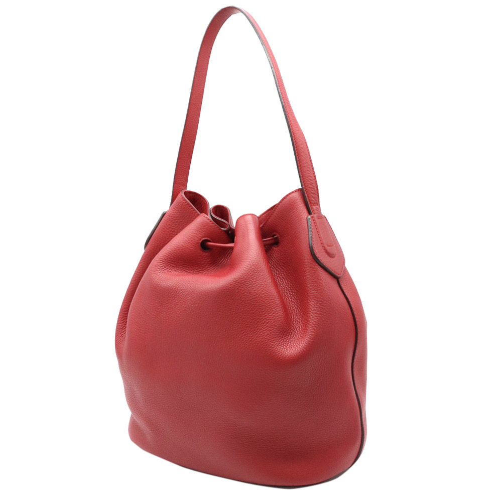 

Gucci Red Leather Bamboo Lady Tassel Bucket Bag