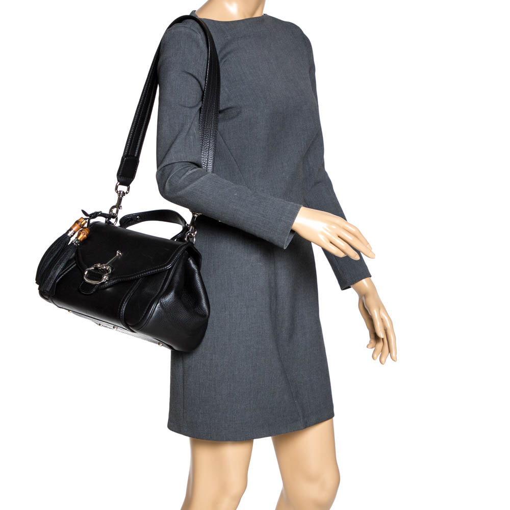 

Gucci Black Leather Techno Horsebit Top Handle Bag
