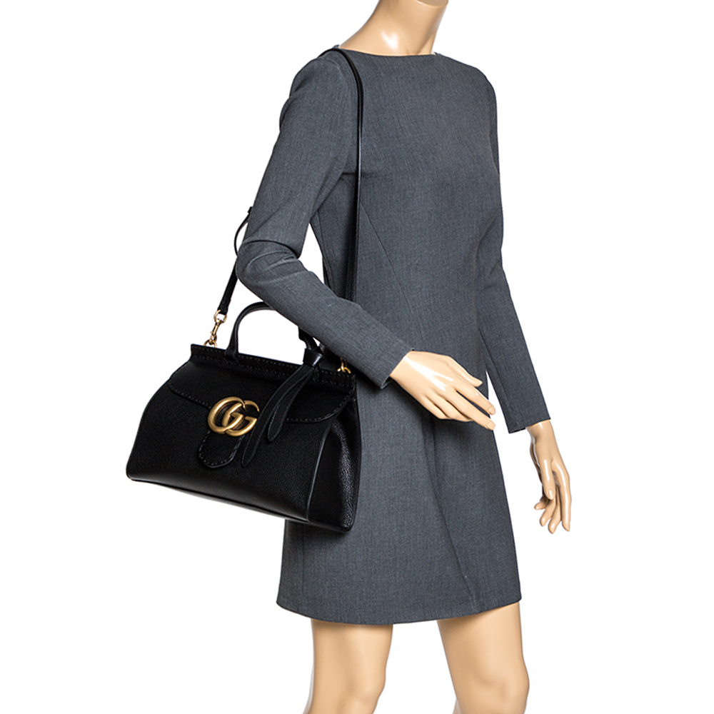 

Gucci Black Leather Medium GG Marmont Top Handle Bag