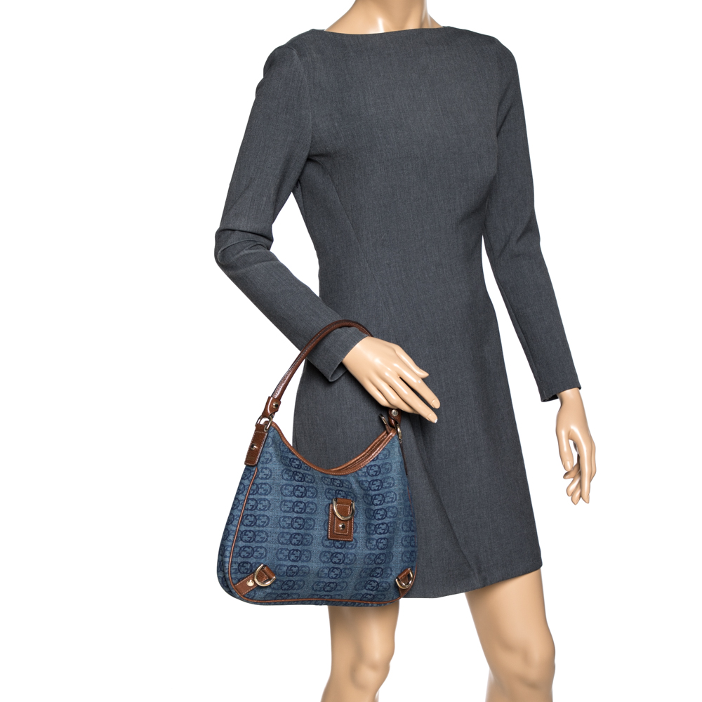 

Gucci Blue/Brown GG Denim and Leather Abbey Hobo