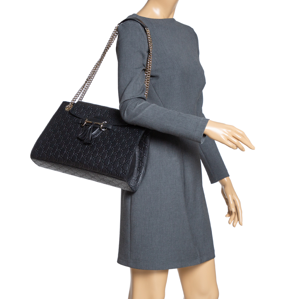 

Gucci Black Guccissima Leather Large Emily Chain Shoulder Bag
