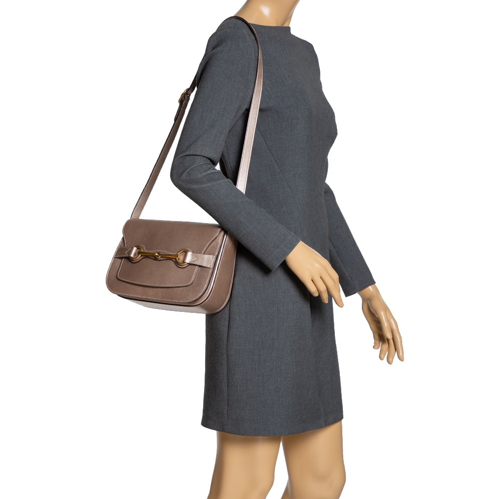 

Gucci Beige Metallic Leather Bright Bit Shoulder Bag