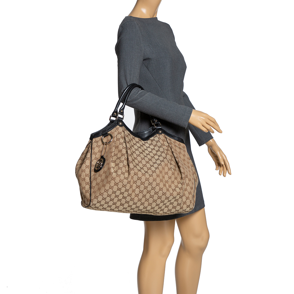 

Gucci Beige/Ebony GG Canvas and Leather Large Sukey Tote