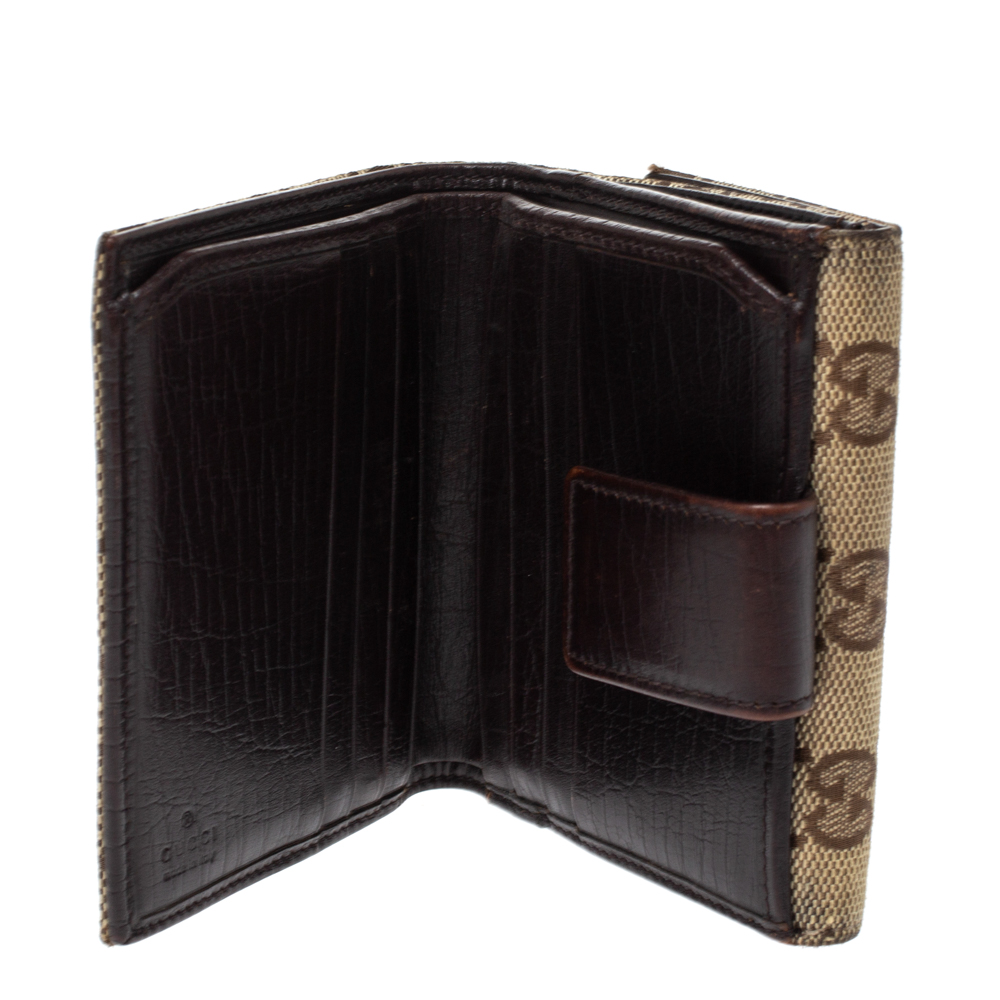 

Gucci Beige/Brown GG Canvas Web Horsebit Compact Wallet