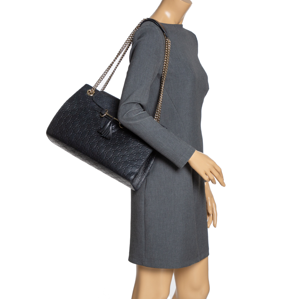 

Gucci Black Guccissima Leather Large Emily Chain Shoulder Bag