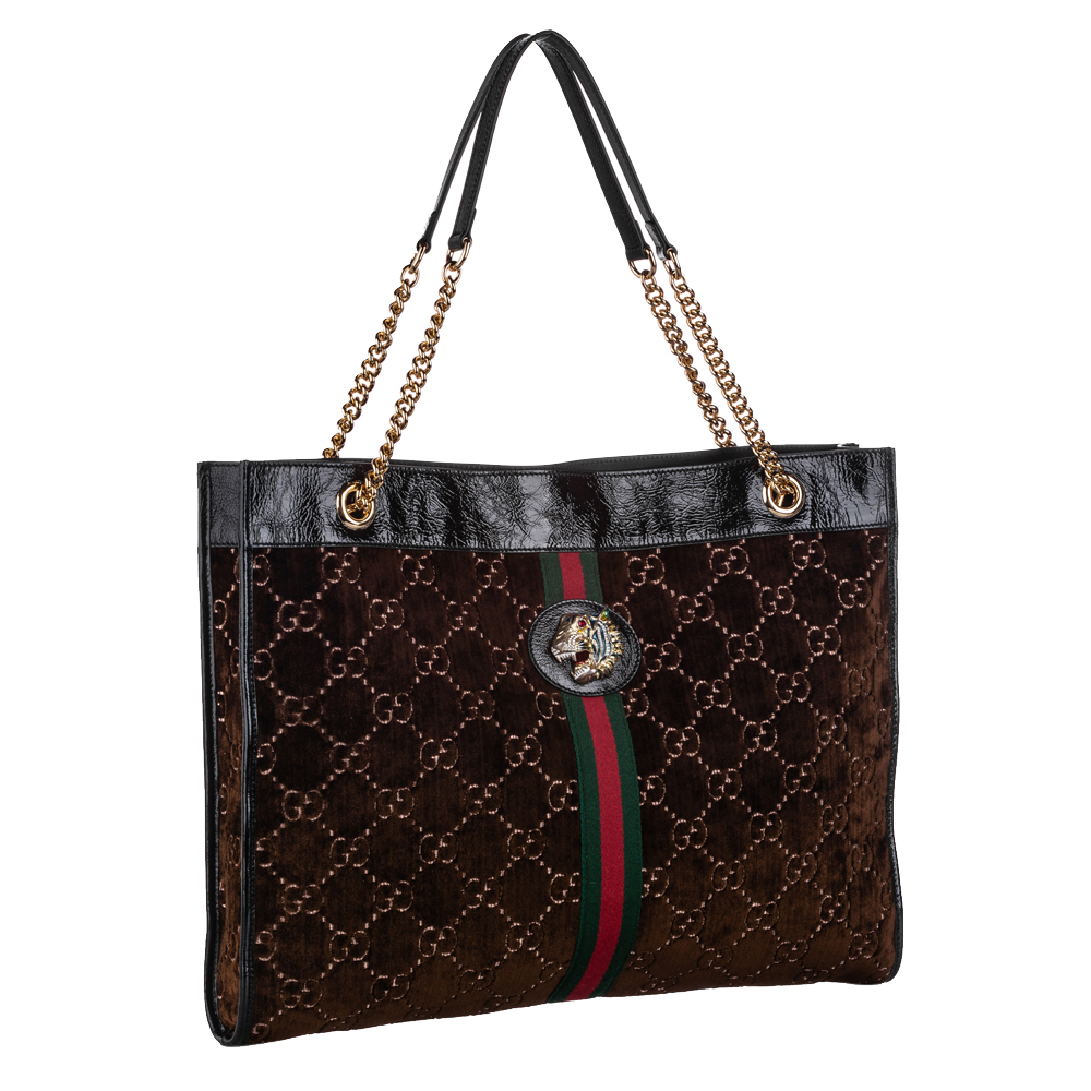 

Gucci Brown GG Velvet Rajah Large Tote Bag, Black