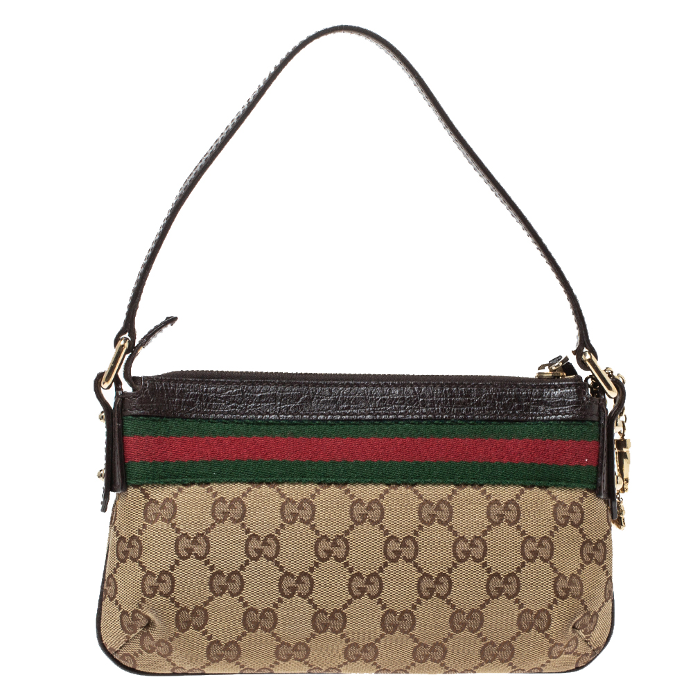 Gucci Web Pochette Shoulder Bag GG canvas Beige/Brown