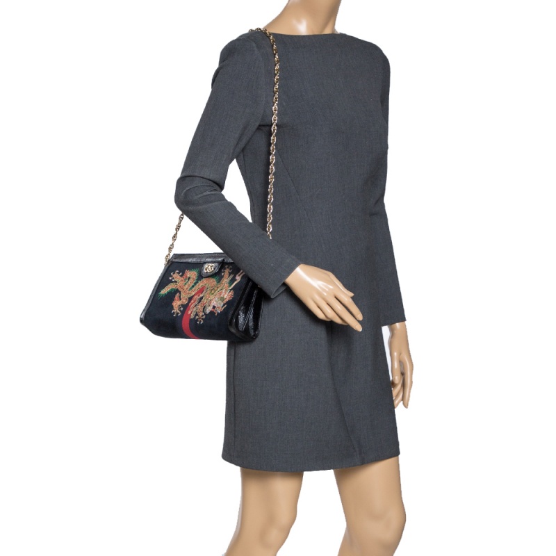 

Gucci Black Suede and Leather Ophidia Dragon Bag