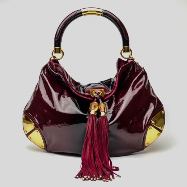 Pre Owned Gucci Burgundy Patent Leather Indy Hobo