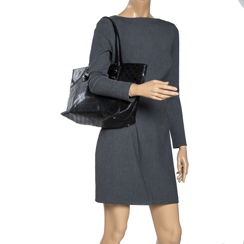 

Gucci Black GG Imprime Coated Canvas and Leather Metal Stud Tote